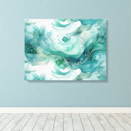 Serene Splash: Abstrakte Wasserfarbe in Aquamarin  Leinwanddruck