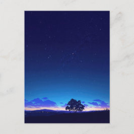 Serene Starry Night Tree Silhouette Postkarte