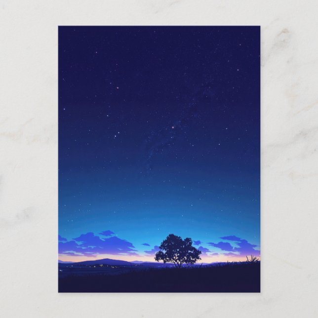 Serene Starry Night Tree Silhouette Postkarte (Vorderseite)