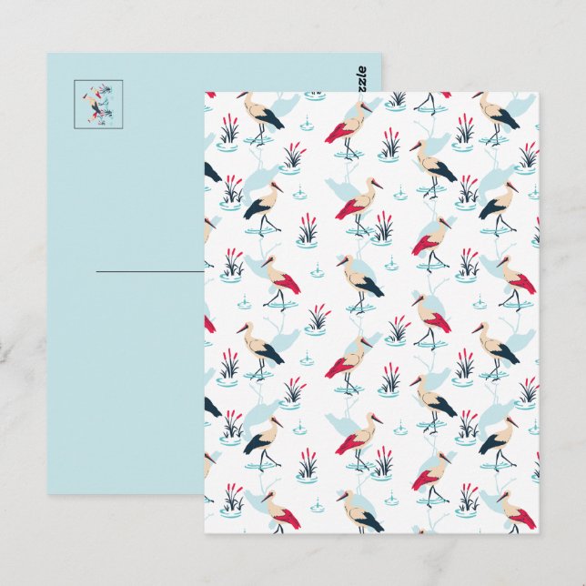 Serene Stork Sanctuary - Eleganter Teich Szene Postkarte (Vorne/Hinten)