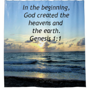 SERENE SUNRISE GENESIS 1:1 FOTO SCRIPTURE DUSCHVORHANG