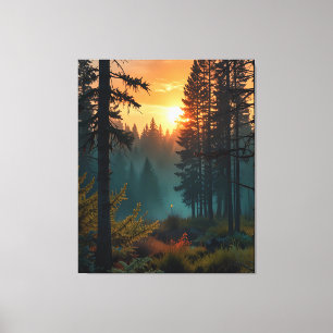 Serene Sunrise in the Forest - Mystische Natur Kun Leinwanddruck