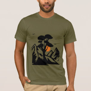 Serene Sunset Landschaft mit Baum Minimalistisch T-Shirt