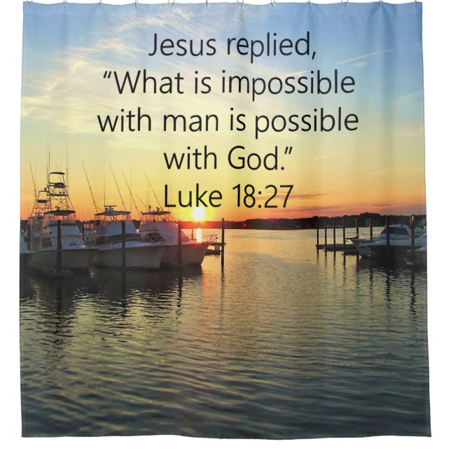 SERENE SUNSET LUKE 18:27 SCRIPTURE DESIGN DUSCHVORHANG (Vorderseite)