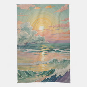 Serene Sunset on the Waves Geschirrtuch