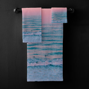 Serene Sunset Plage Abstraite Blue Pink Pastel