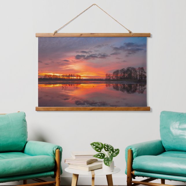 Serene Sunset Reflection Wall Art Wandteppich Mit Holzrahmen (Wohnzimmer)
