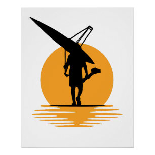 Serene Sunset Rowing:Minimalistische Oarsman-Silho Poster