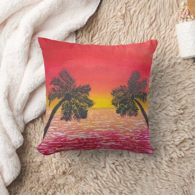 Serene Sunset Throw Kissen Tropical Palm Tree Art (Decke)