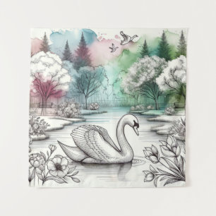Serene Swan Lake Park 2 Wandteppich