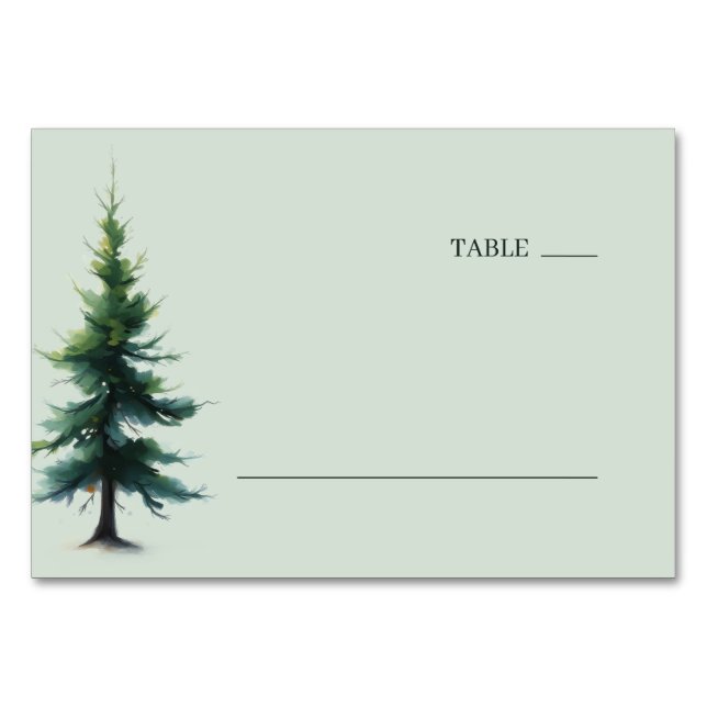 Serene Teal Watercolor Pine Tree Tischnummer (Vorderseite)
