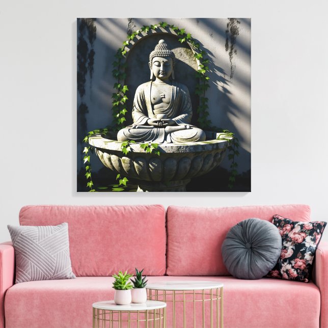 Serene Tranquil Buddha Fountain Leinwanddruck (Insitu (Wohnzimmer))