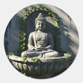 Serene Tranquil Buddha Fountain Runder Aufkleber