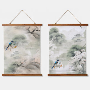 Serene Tranquility japanisches Thema Wandteppich Mit Holzrahmen