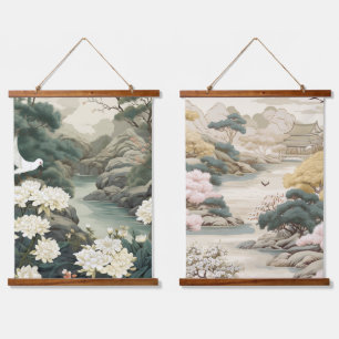 Serene Tranquility japanisches Thema Wandteppich Mit Holzrahmen