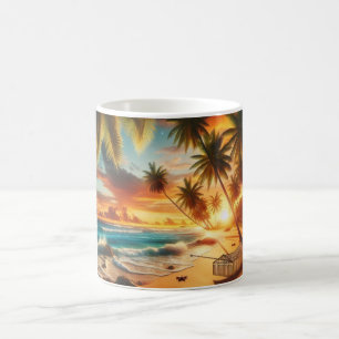 Serene Tropical Sunset Beach Malerei Kaffeetasse