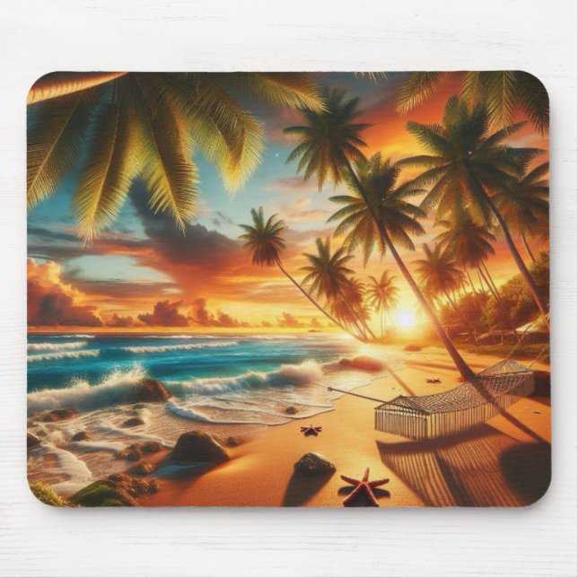Serene Tropical Sunset Beach Malerei Mousepad (Vorne)