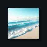 Serene Turquoise Ocean Waves with Soft White Foam  Leinwanddruck<br><div class="desc">A beautiful and calming digital seascape featuring layers of translucent turquoise waves gently rolling onto a smooth, pale sand beach. The intricate patterns of the white seafoam create a delicate lace-like effect under a clear, bright blue sky. This peaceful composition is perfect for modern coastal interiors, bathroom decor, or wellness...</div>