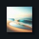 Serene Turquoise Wave Rolling on Golden Sand Leinwanddruck<br><div class="desc">A tranquil and minimalist digital landscape featuring a single, perfect turquoise wave gently rolling onto a smooth golden sand beach. The composition emphasizes clarity, soft lighting, and a vast clear horizon, creating a peaceful and refreshing atmosphere. modern minimalist homes, or any space requiring a touch of calm and zen.</div>