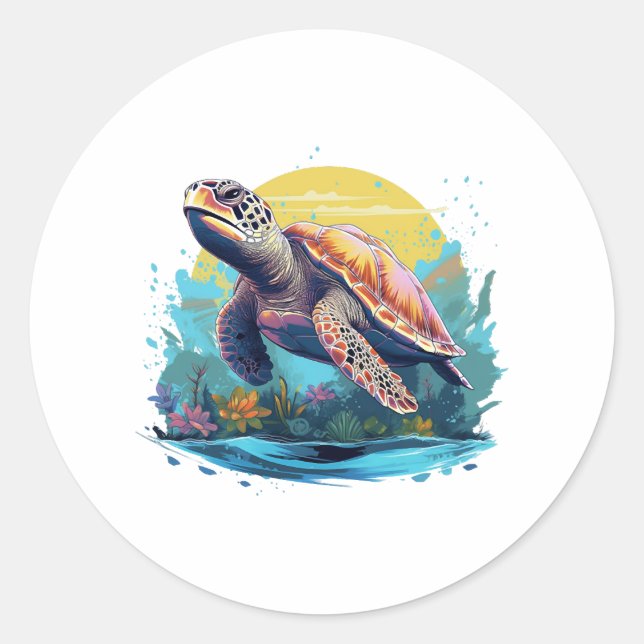 Serene Underwater Turtle Runder Aufkleber (Vorderseite)