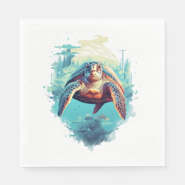 Serene Underwater Turtle Serviette (Vorderseite)