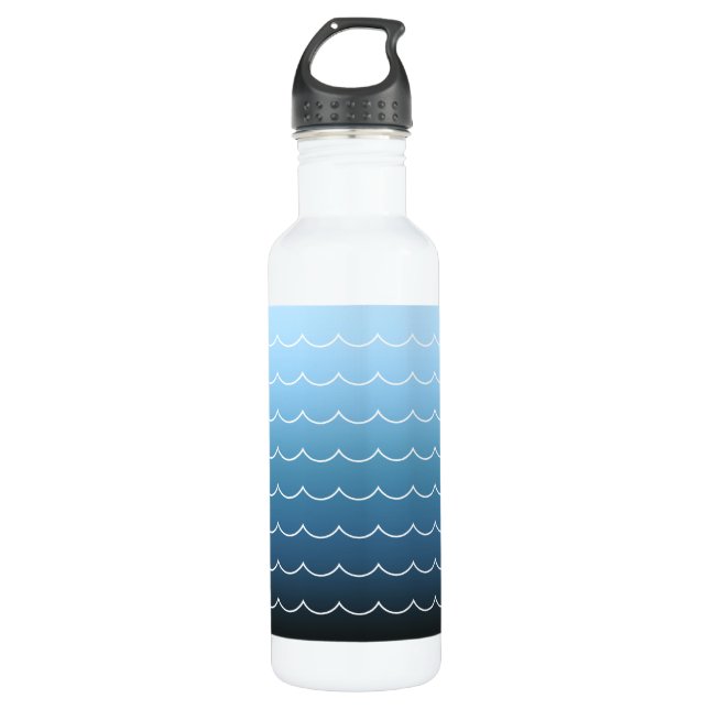 Serene Water Blue Wave Muster Gradient Edelstahlflasche (Vorderseite)
