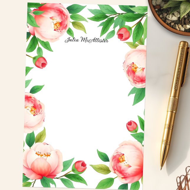 Serene Watercolor Blooming Peony Blume Briefpapier (Von Creator hochgeladen)