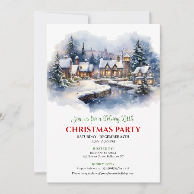 Serene watercolor Christmas scene festive city   Einladung (Vorderseite)