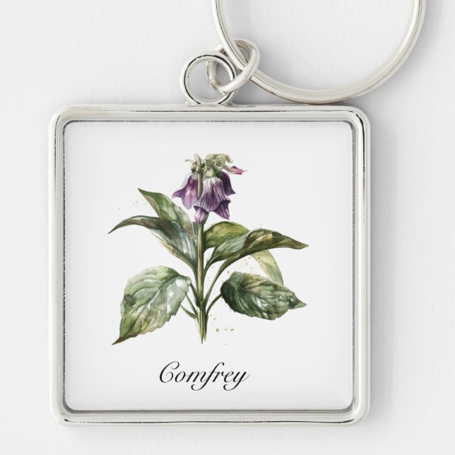 Serene Watercolor Comfrey, kundenspezifisch Schlüsselanhänger (Vorne)