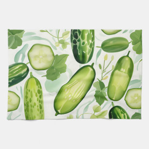 Serene Watercolor Cucumber-Muster mit Flower Geschirrtuch