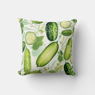 Serene Watercolor Cucumber-Muster mit Flower Kissen