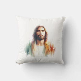 Serene Watercolor Jesus Christus Portrait - Spirit Kissen