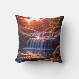 Serene Waterfall bei Sunset Vertical Poster Kissen