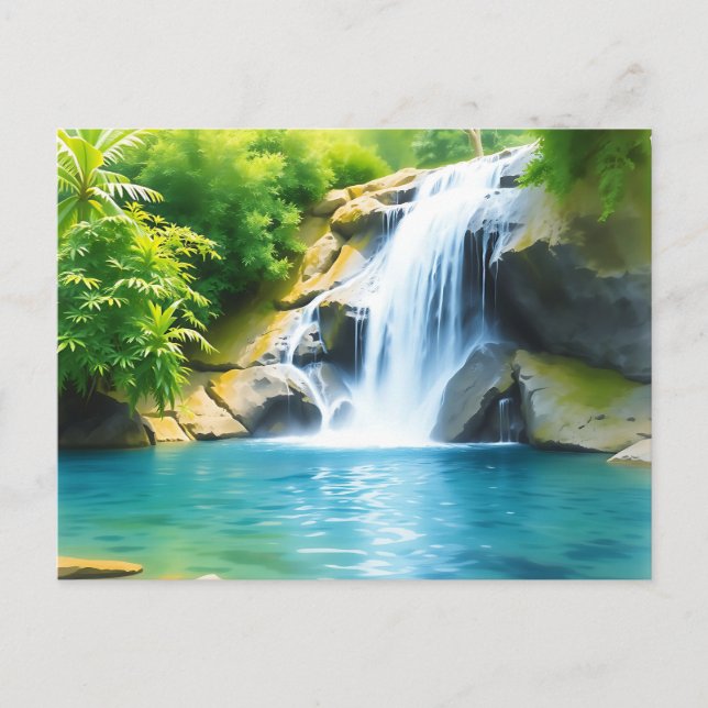 Serene Waterfall Cascading Postkarte (Vorderseite)