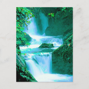 Serene Waterfall in Blau und Grün Postkarte