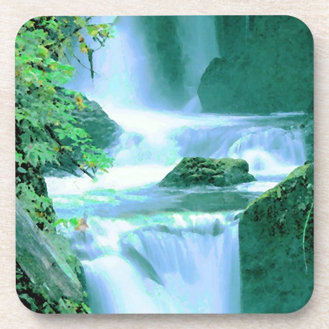 Serene Waterfall in Blau und Grün Untersetzer (Vorderseite)