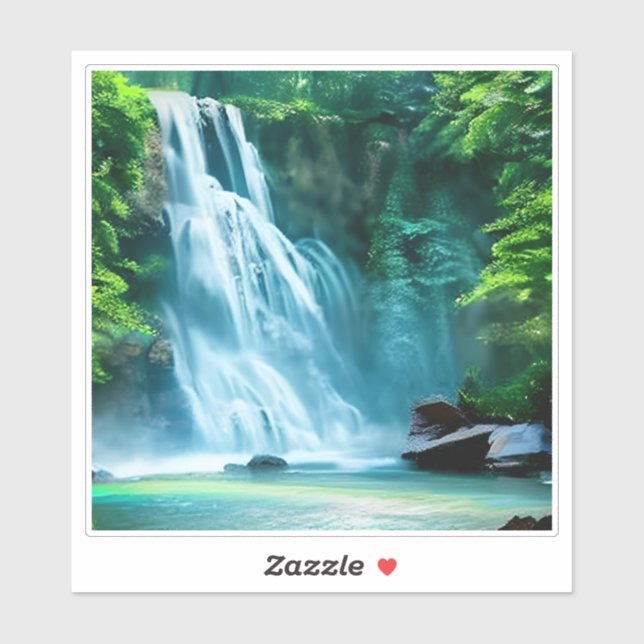 Serene Waterfall in Pale Blue und Green Aufkleber (Blatt)