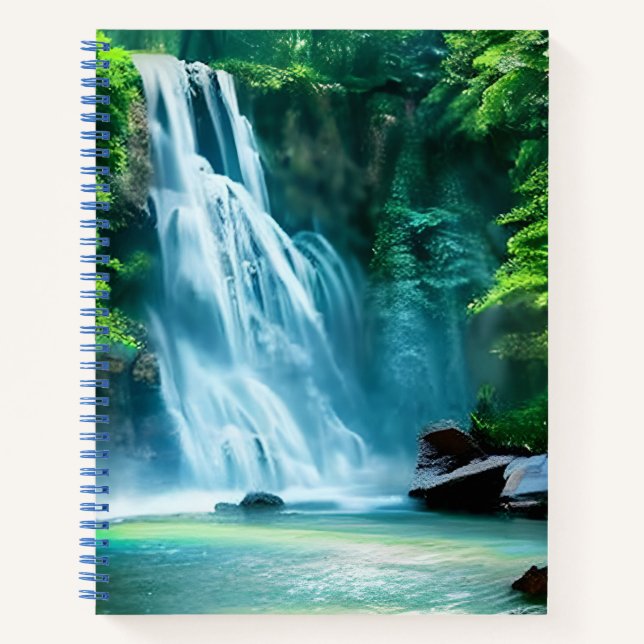 Serene Waterfall in Pale Blue und Green Notizbuch (Vorderseite)