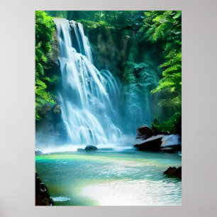 Serene Waterfall in Pale Blue und Green Poster