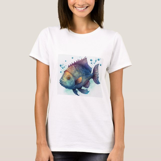 "Serene Waters: Artistic Fish Design Ladys' T-Shi T-Shirt (Vorderseite)