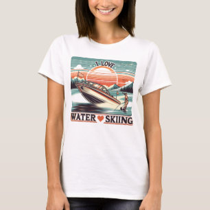 Serene Waters: Frau auf dem Boot mit I-Liebe Wasse T-Shirt