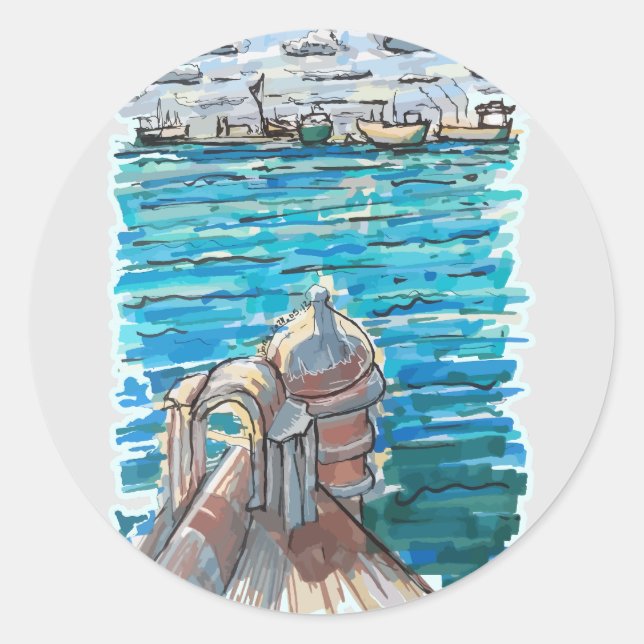 Serene Waterscape in San Juan de Ulua, Veracruz Runder Aufkleber (Vorderseite)