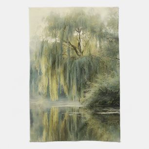 Serene Weidenbaum-Reflexion Naturkunst (10) Geschirrtuch