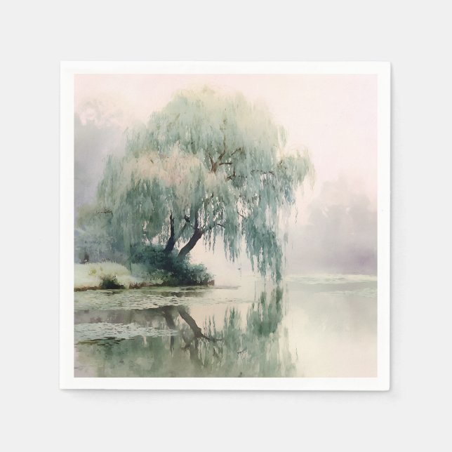 Serene Weidenbaum-Reflexion Naturkunst (7) Serviette (Vorderseite)