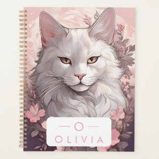 Serene White Cat Planner mit Name und Monogramm Planer