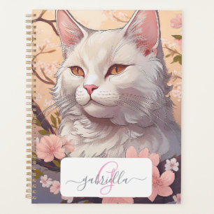 Serene White Cat Planner mit Name und Monogramm Planer