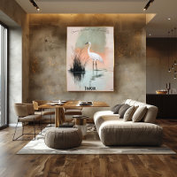 Serene White Crane in Zen Reeds Kunst-Poster