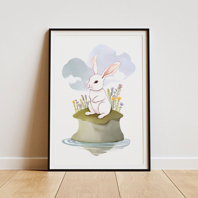 Serene White Rabbit auf der Insel Meadow Poster (Von Creator hochgeladen)