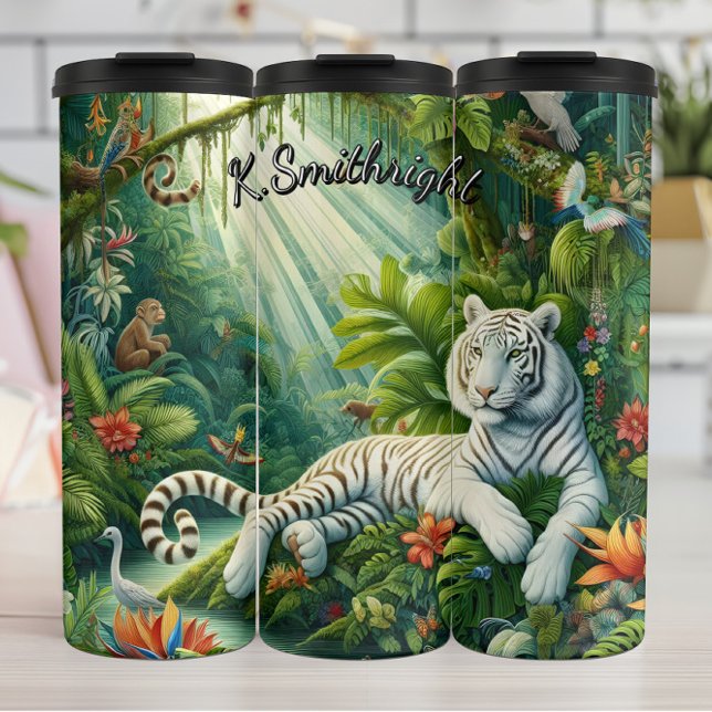 Serene White Tiger und Blume Thermosbecher (Von Creator hochgeladen)