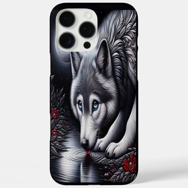 Serene White Wolf Scene iPhone 16 Pro Max Hülle (Rückseite)